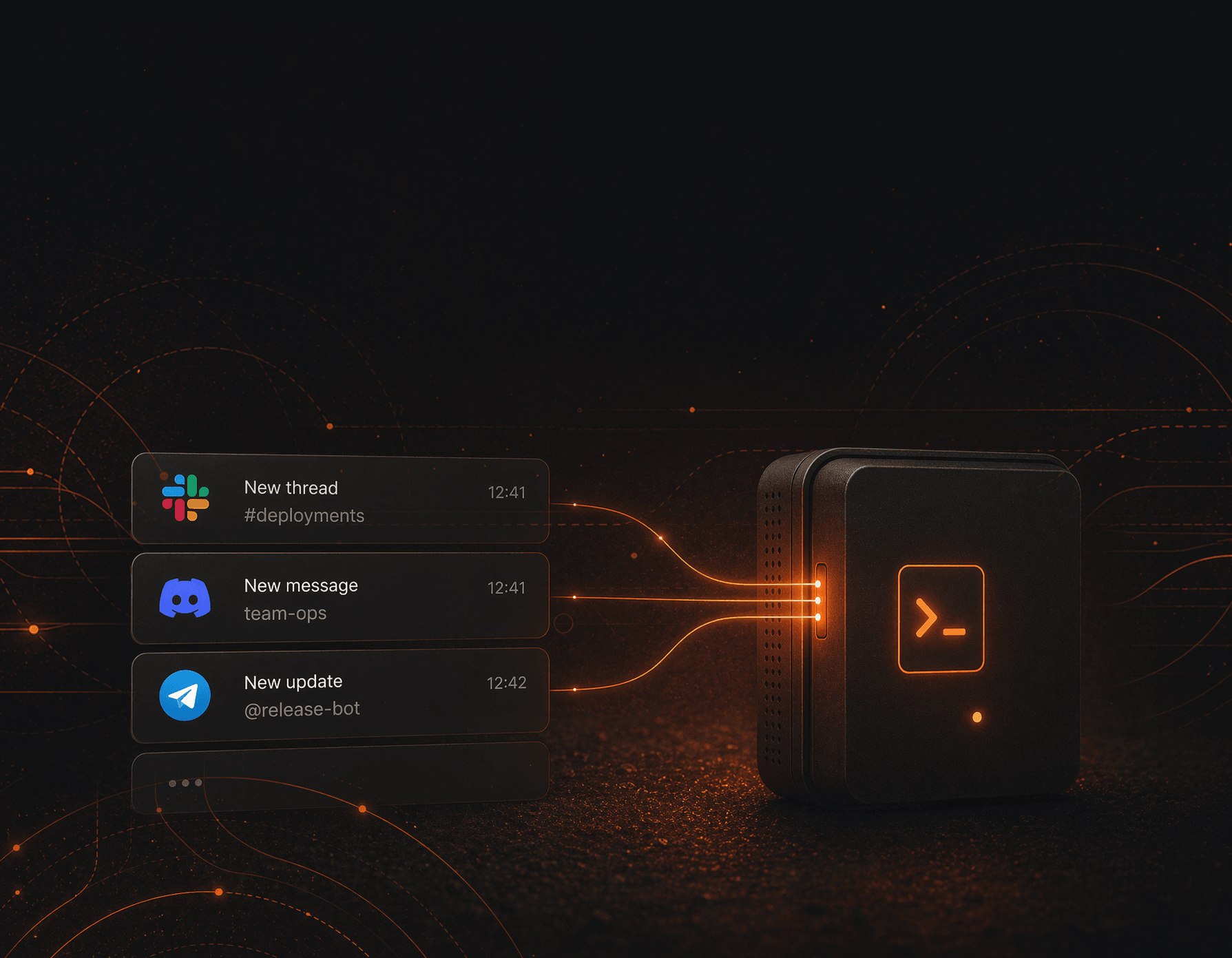Bridge events from Slack, Discord, and Telegram entering an CompozyOS device.