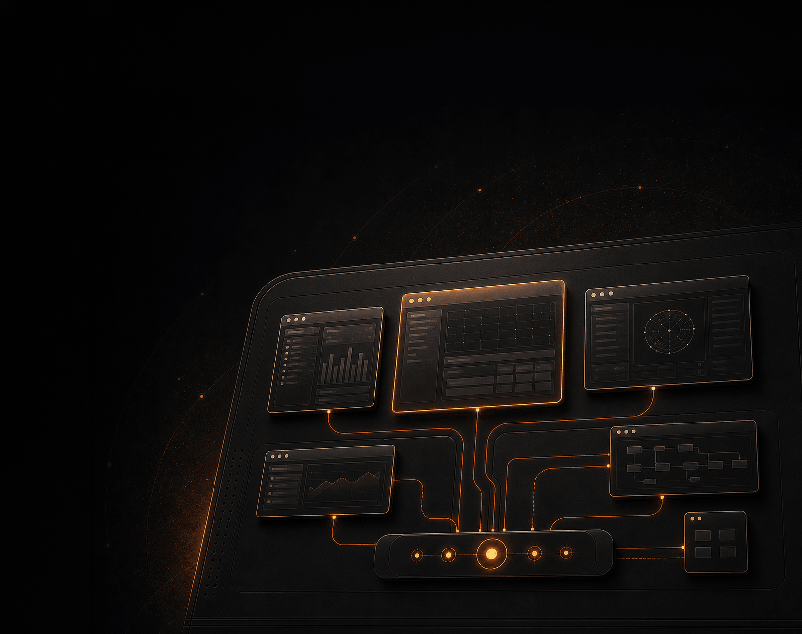 CompozyOS shell routing several application windows through a central control surface.